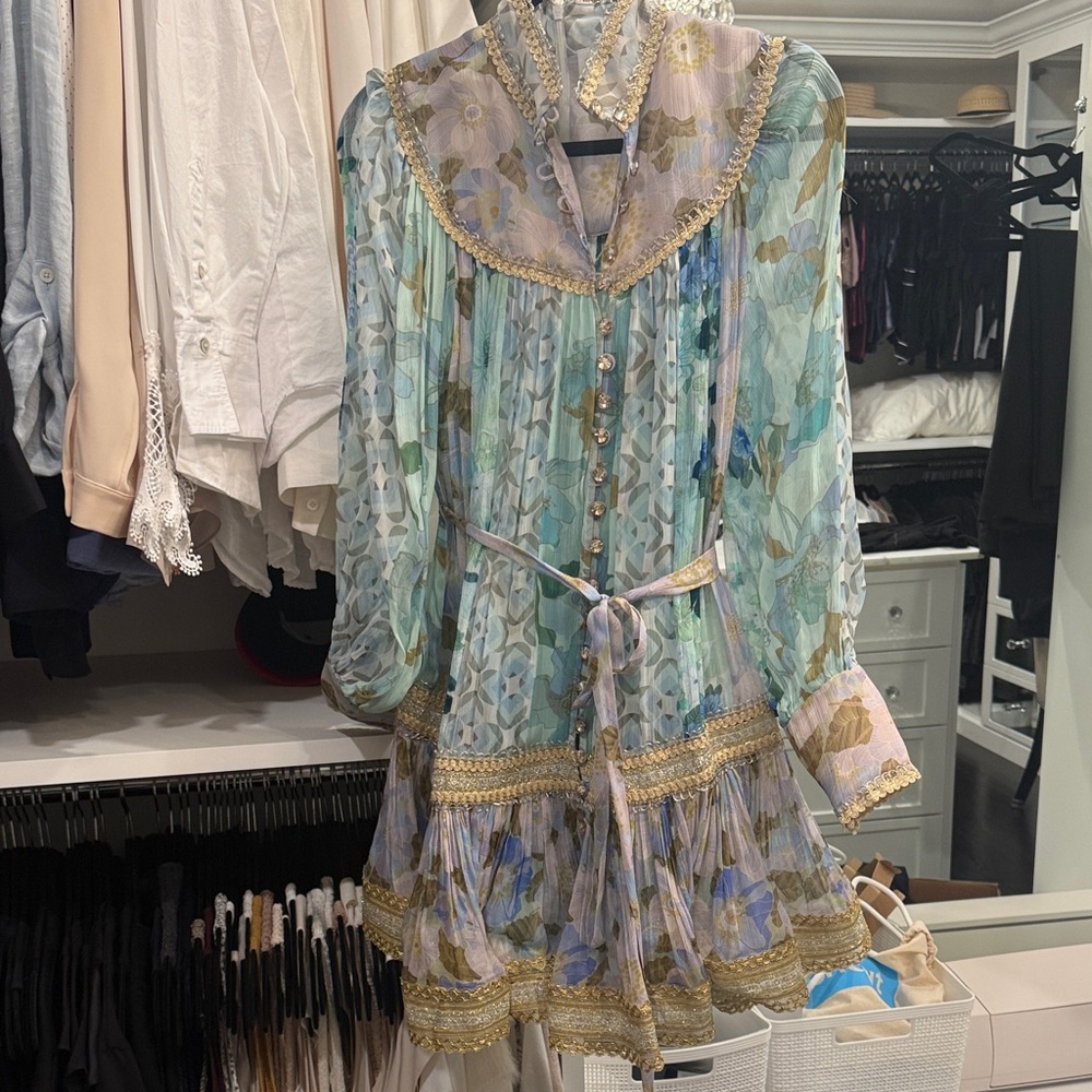 Zimmermann Floral Sheer Dress with Gold Accents